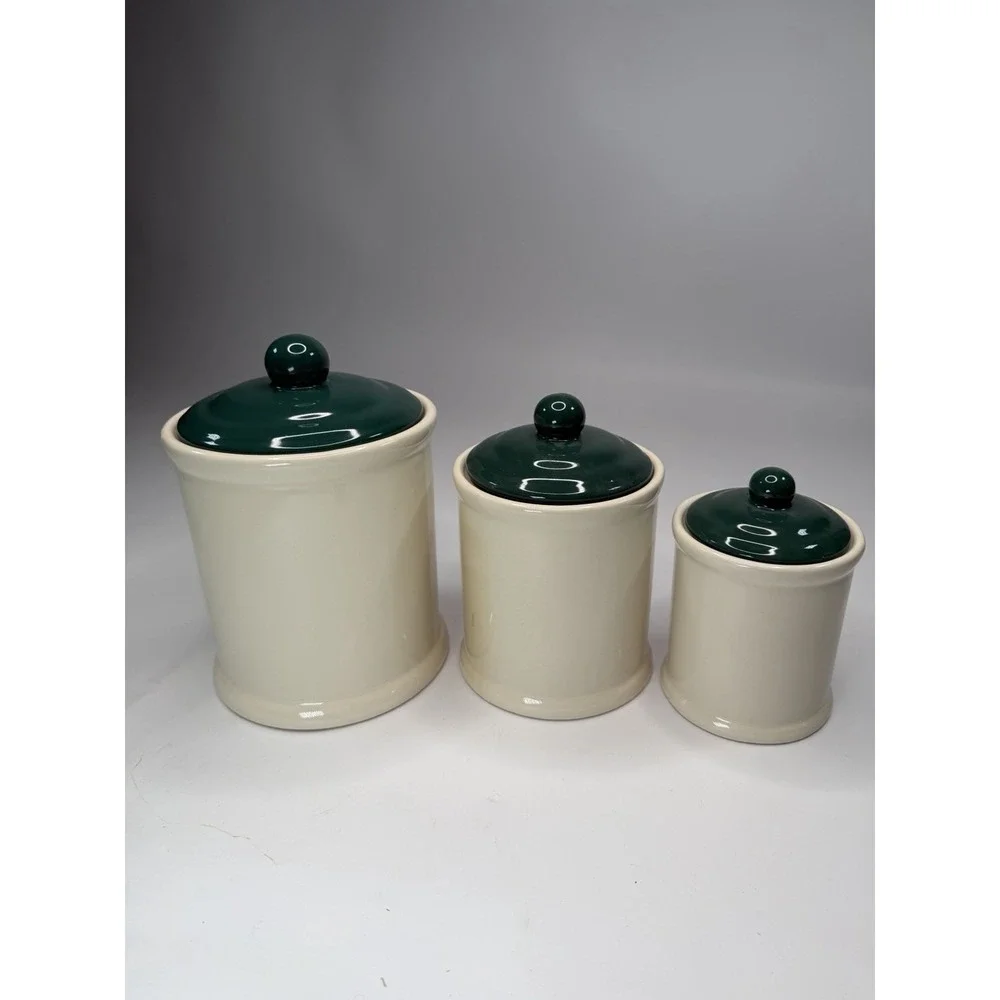 Vintage Himark Coffee Sugar & Tea Canister Set 3 Hunter Green Cream Taiwan